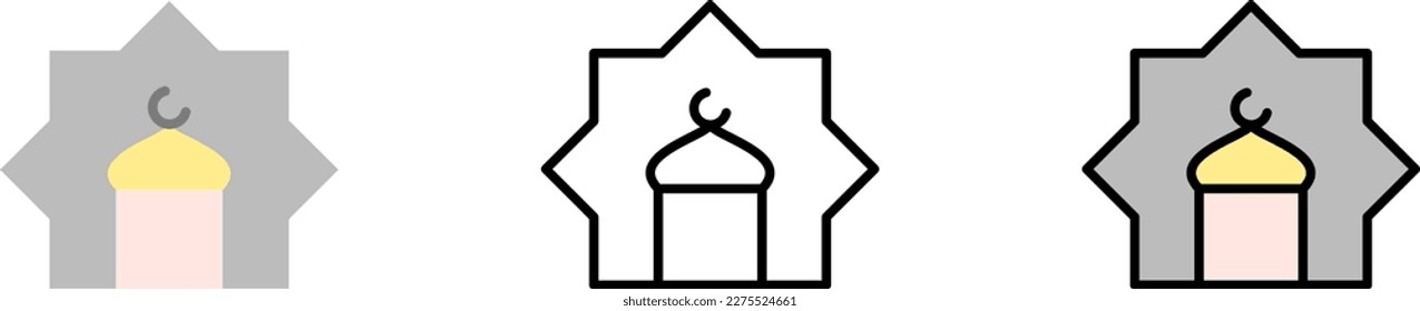 Mosque Ramadan vector icon in different styles. Line, color, filled outline