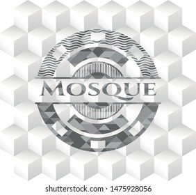 Mosque realistic grey emblem with geometric cube white background