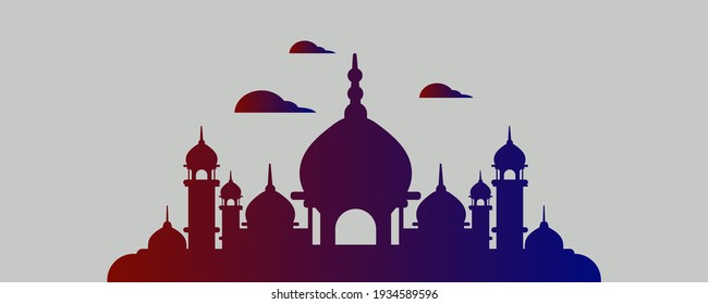 Mosque in red and purple gradient color. Ramadan Kareem. Web banner design. Vector design