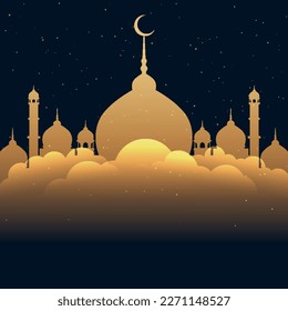 mosque shape above clouds eid mubarak and Ramadan Kareem background. Every Year