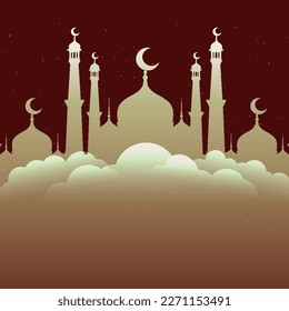 mosque shape above clouds eid mubarak and Ramadan Kareem background. Every Year