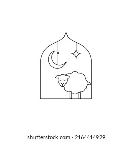 Moschee und Schafe Konzeptsymbol. Einfache Elementgrafik. Moschee und Schafe Konzept Umrisssymbol Design aus Eid Al Adha Set. Kann für Web und mobile auf weißem Hintergrund verwendet werden