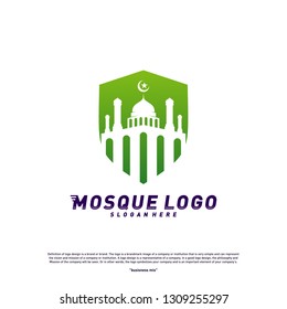 Mosque with Shield logo design concept.Religion Islamic logo template vector. Icon symbol