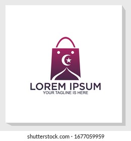plantilla del logotipo de la mezquita, plantilla del logotipo de la bolsa de compra