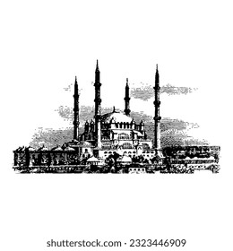 mosque sihuette, black vector. Cami vetörel çizim.