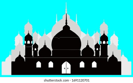 mosque silhouette background symbol of the month of Ramadan with Arabic translation Ramadan Mubarak    