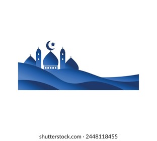 Mosque silhouette in blue desert background vector illustration