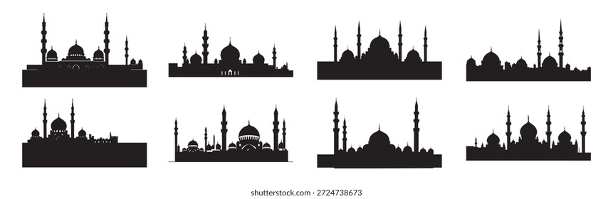 fundo branco do pacote de silhueta da mesquita