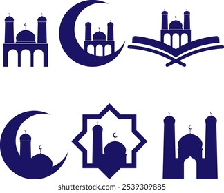 Mosque Silhouette Collection Set. Islam, Moslem, Pray Icon. For Logo, Decoration, Ramadhan, Eid Al-Fitr, Eid Al-Adha, Mubarak
