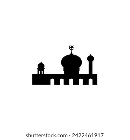 Silhouette de la mezquita, estilo plano. puede utilizarse para Ilustración de Arte, Decoración, Fondo de escritorio, Aplicaciones, Sitio Web, Gram de Logotipo, Pictograma, Tarjeta de saludo o para Elemento de Diseño Gráfico. Ilustración vectorial