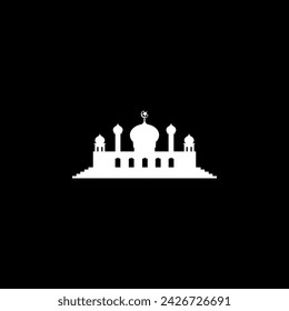Silueta de la mezquita, estilo plano. se puede utilizar para la ilustración de arte, decoración, papel tapiz, fondo, aplicaciones, sitio web, logotipo Gram, pictograma, tarjeta de felicitación o para elemento de diseño gráfico. Ilustración vectorial