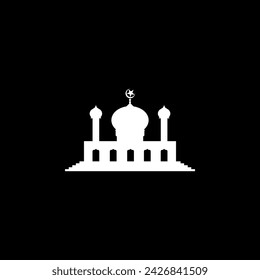 Silueta de la mezquita, estilo plano. se puede utilizar para la ilustración de arte, decoración, papel tapiz, fondo, aplicaciones, sitio web, logotipo Gram, pictograma, tarjeta de felicitación o para elemento de diseño gráfico. Ilustración vectorial
