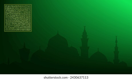 Mosque silhouette with green gradient background nice for wallpaper , banner or greeting card