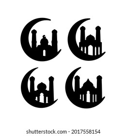 Mosque silhouette icon design set bundle template isolated