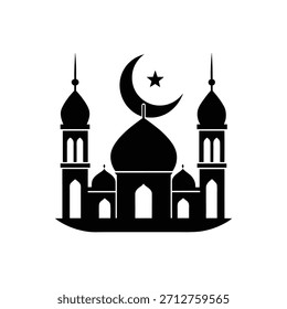 Ícone de silhueta de mesquita Arquitetura islâmica com crescente e estrela