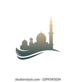 Mosque silhouette icon logo template, Mosque icon vector Illustration design template