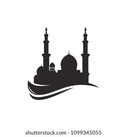 Mosque silhouette icon logo template, Mosque icon vector Illustration design template