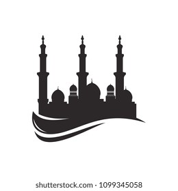 Mosque silhouette icon logo template, Mosque icon vector Illustration design template