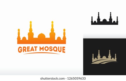 Mosque silhouette icon logo template, Mosque icon vector Illustration design template with variation