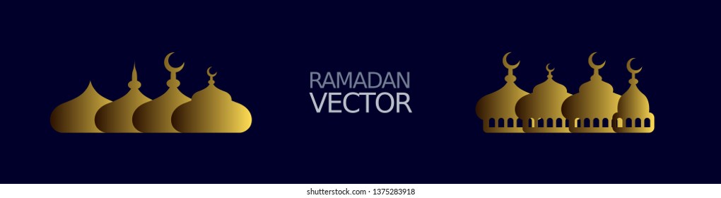 Mosque silhouette icon logo template, Mosque icon vector Illustration design template. gold and navy blue color - Vector