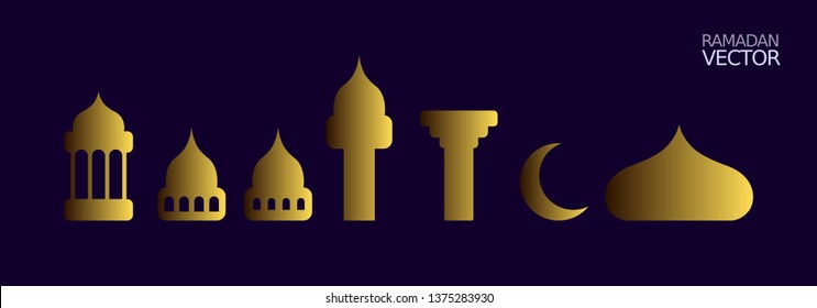 Mosque silhouette icon logo template, Mosque icon vector Illustration design template. Blue And Gold color - Vector