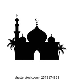 Mosque silhouette icon logo template. masjid silhouette with miner. 