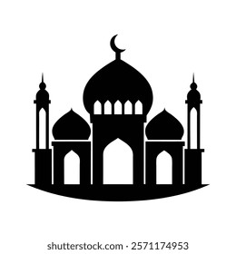 Mosque silhouette icon logo template. masjid silhouette with miner. 