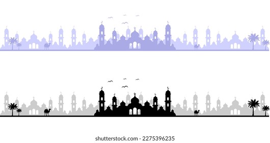 mosque silhouette landscape for islamic banner