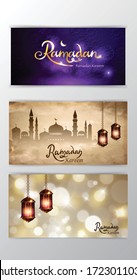mosque silhouette in night sky with crescent moon and star greeting card set