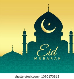 mosque silhouette on golden background for eid festival