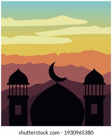Mosque silhouette for ramadhan event background vector illustration 