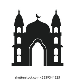 Mosque silhouette for Ramadhan Kareem. Mosque or masjid. Monochrome icons on white background. Muslim worship place symbol.