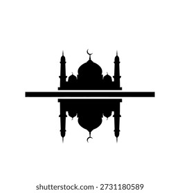 Moschee Silhouette mit einer Reflexion darunter, durch eine horizontale Linie getrennt, alle in schwarz auf weißem Hintergrund