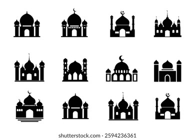 Mosque silhouette set icon vector Ramadhan kareem