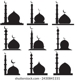 mosque silhouette, set of mosque vector