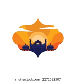 Mosque silhouette with sky and clouds isolated on white background perfect for Ramadan graphic design