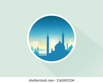 Mosque silhouette suitable for Ramadan & Eid Greeting. Vector flat illustration. Isolated icon.