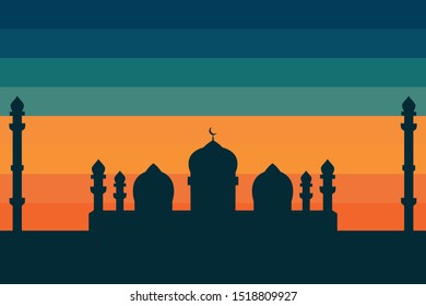 mosque silhouette with sunset background color