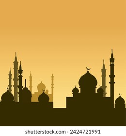 mosque silhouette with sunset background, Ramadan silhouette 