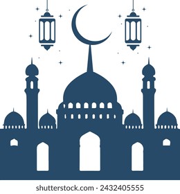 Vector de silueta de mezquita. Icono del edificio de la mezquita para la celebración del símbolo eid mubarak. Gráfico de diseño de Ramadán en la cultura musulmana y la religión islámica