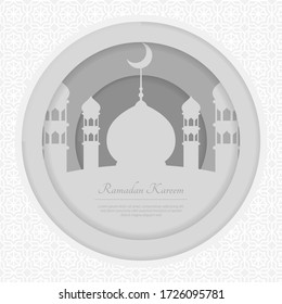 Vector digital de silueta de mezquita aislado y estilo de arte de papel. Adecuado para el saludo de Ramadán y Eid, Antecedentes, Celebración Islámica. Ilustración de Ramadan Kareem. Ilustración de Eid Mubarak