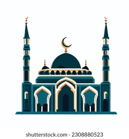 Vector digital de silueta de mezquita aislado y estilo de arte de papel. Adecuado para Ramadan Eid