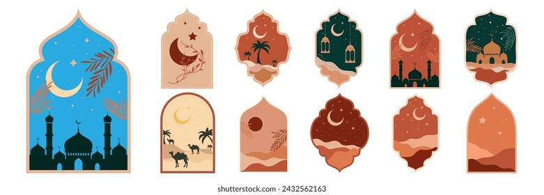 Mosque Silhouette Vector Digital Craft Isolated and Paper Art Style set. Suitable for Ramadan or Eid Greeting, Background window and Islamic Celebration