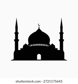 Símbolo de vetor de silhueta de mesquita com minaretes, domo e lua crescente