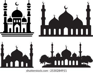 Conjunto de ilustración de arte de línea de Vector de silueta de mezquita.
