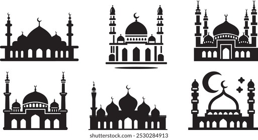 Conjunto de ilustración de arte de línea de Vector de silueta de mezquita.