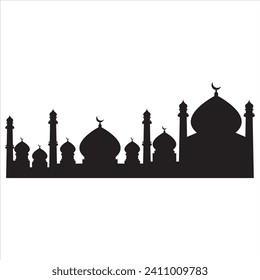 Mosque silhouette vector on white background. EPS format. Suitable for element, poster, banner, campaign, and greeting card. sstkEIDMUBARAK.