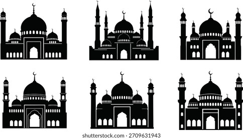 Mosque silhouette vector set islamic architecture on transparent background isolated on transparent background