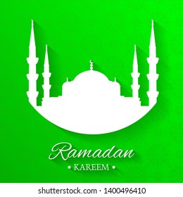 Mosque silhouette and written ramadan kareem with green background, islamic pattern, vector, illustration, eps file