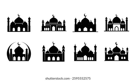 Mosque Silhouettes Vector Set - Islamic Architecture, Dome, Minaret ,made by adobe illustrator